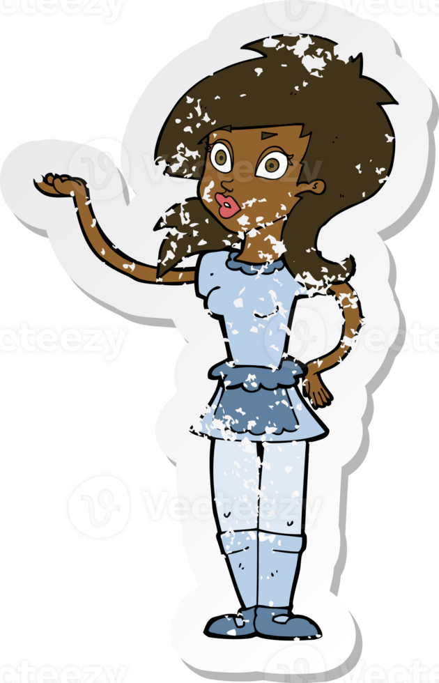 retro distressed sticker of a cartoon pretty waitress png