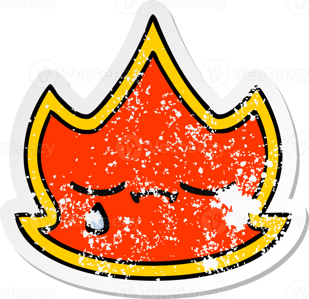 distressed sticker of a cute cartoon fire png