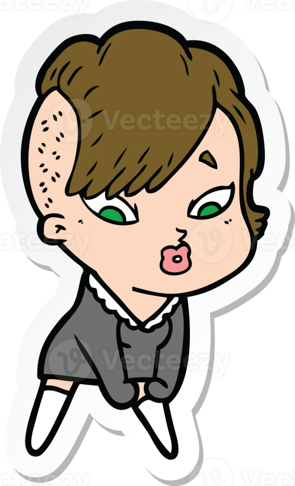 sticker of a cartoon surprised girl png