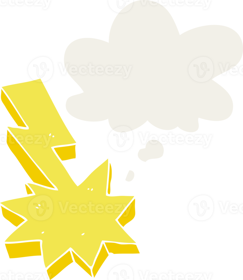 cartoon lightning strike with thought bubble in retro style png