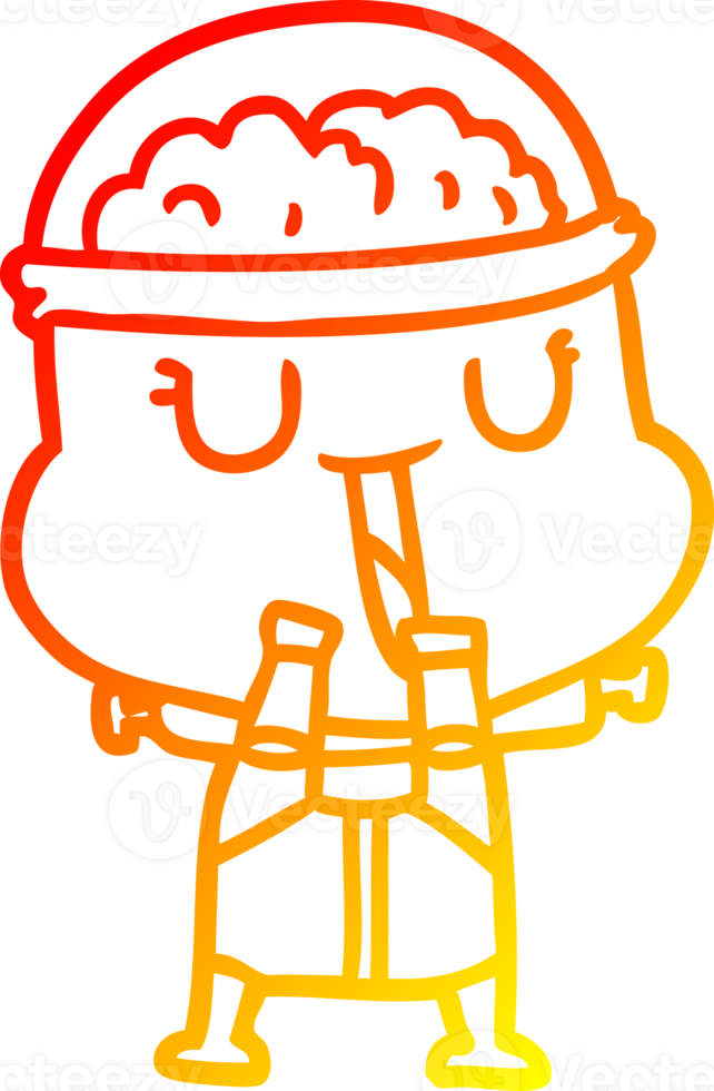 warm gradient line drawing of a happy cartoon robot png