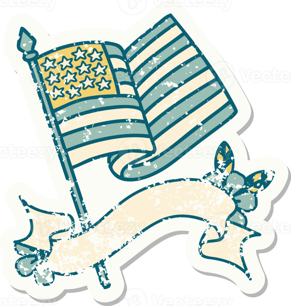 worn old sticker with banner of the american flag png