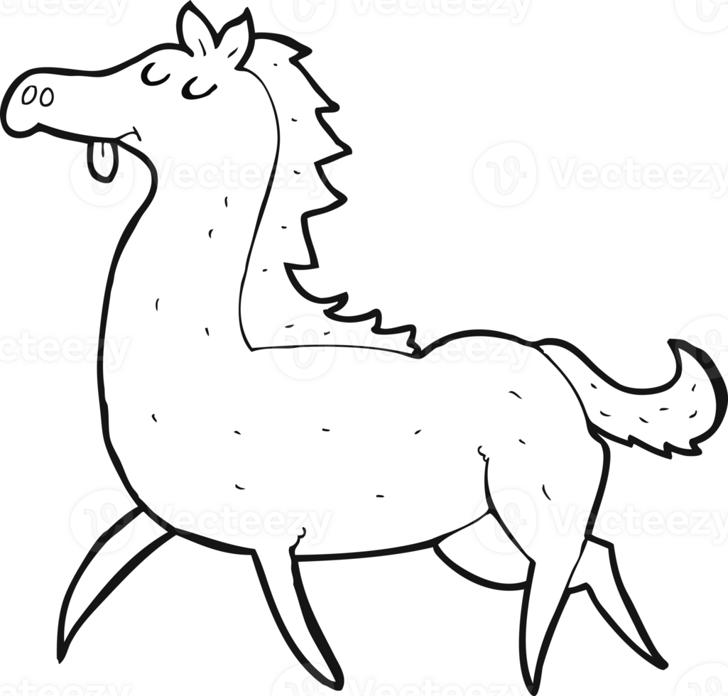 hand drawn black and white cartoon horse png