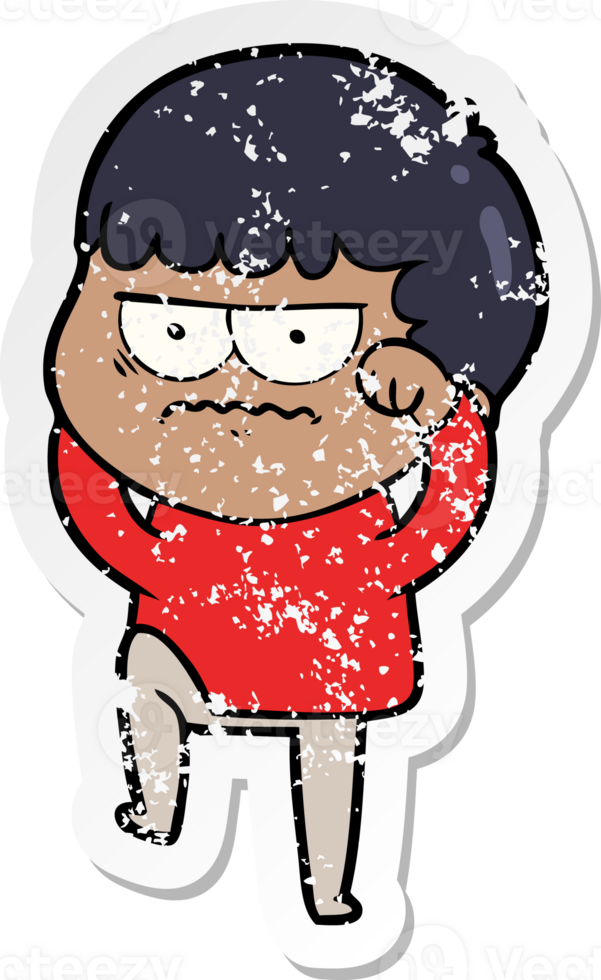 distressed sticker of a cartoon annoyed man png