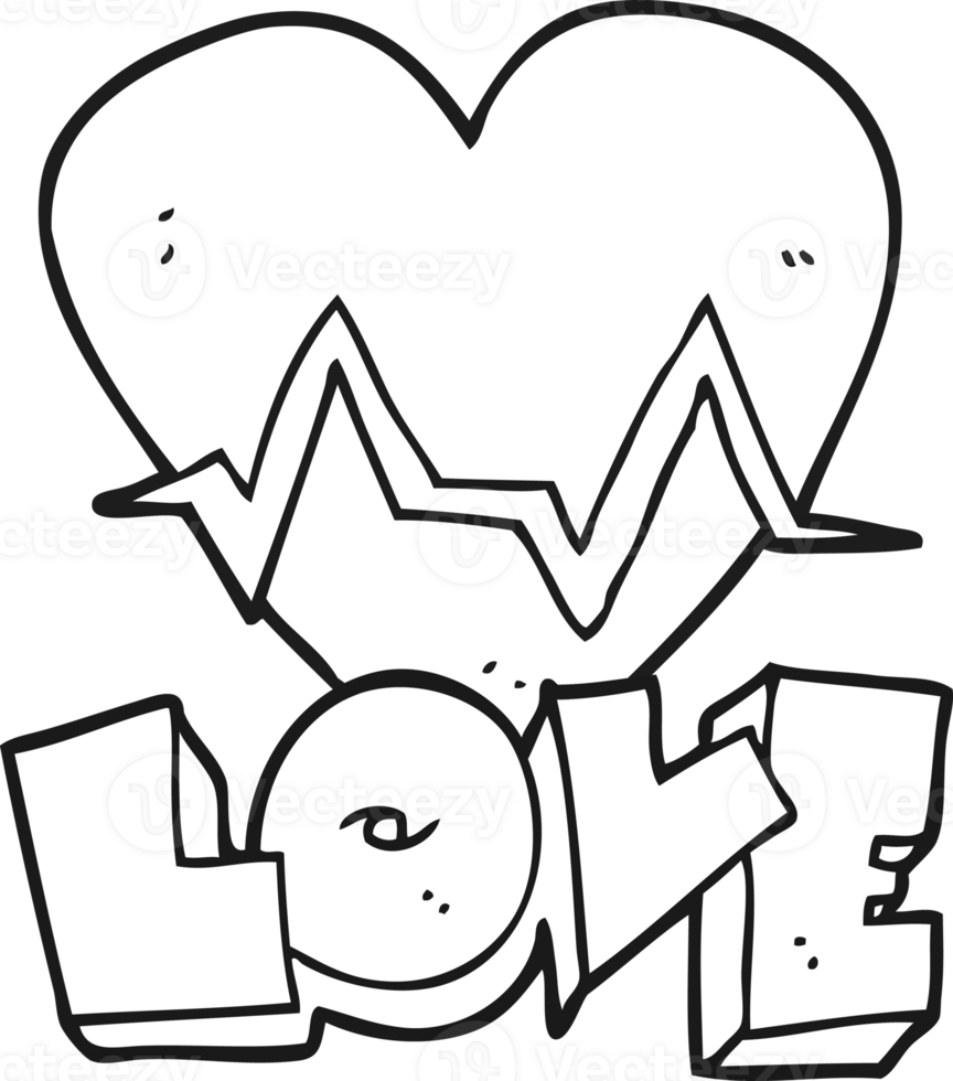 hand drawn black and white cartoon heart rate pulse love symbol png