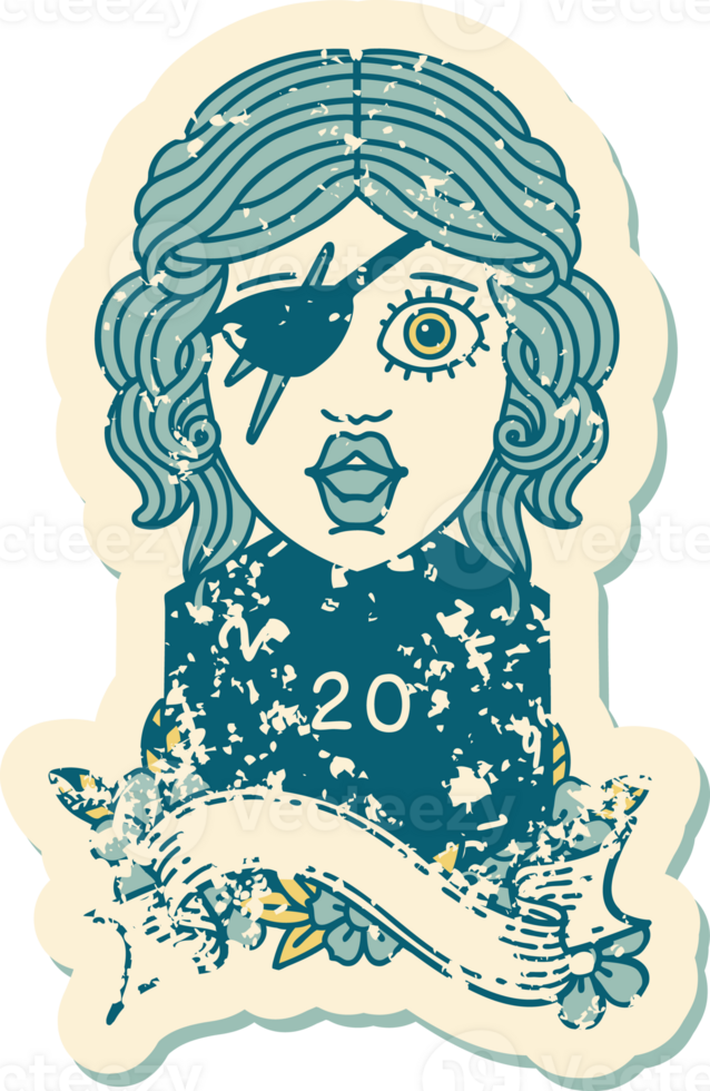 Retro Tattoo Style human rogue with natural twenty dice roll png