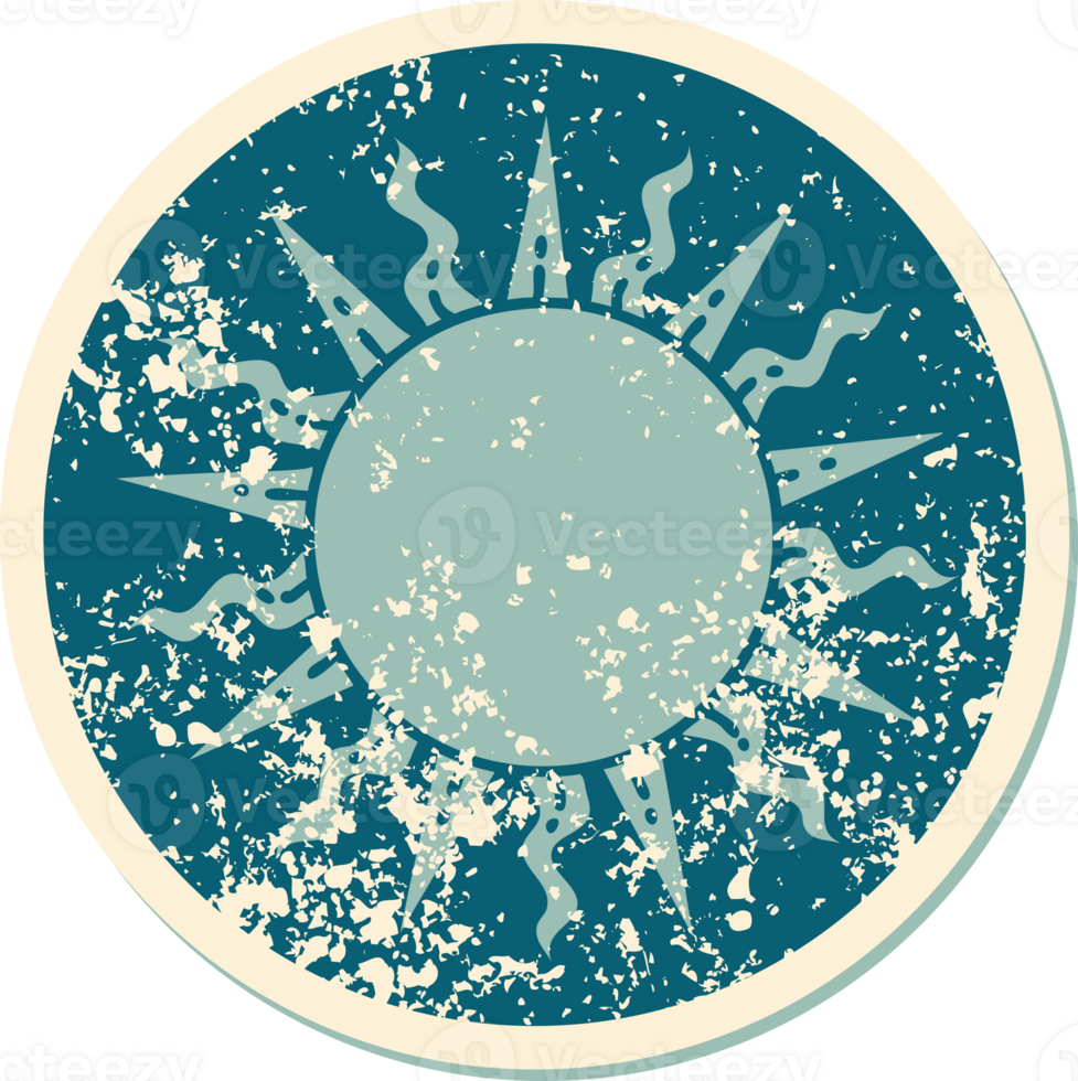 iconic distressed sticker tattoo style image of a sun png