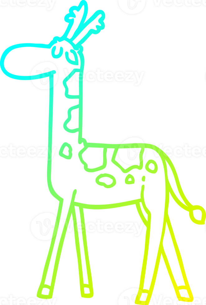 cold gradient line drawing of a cartoon walking giraffe png