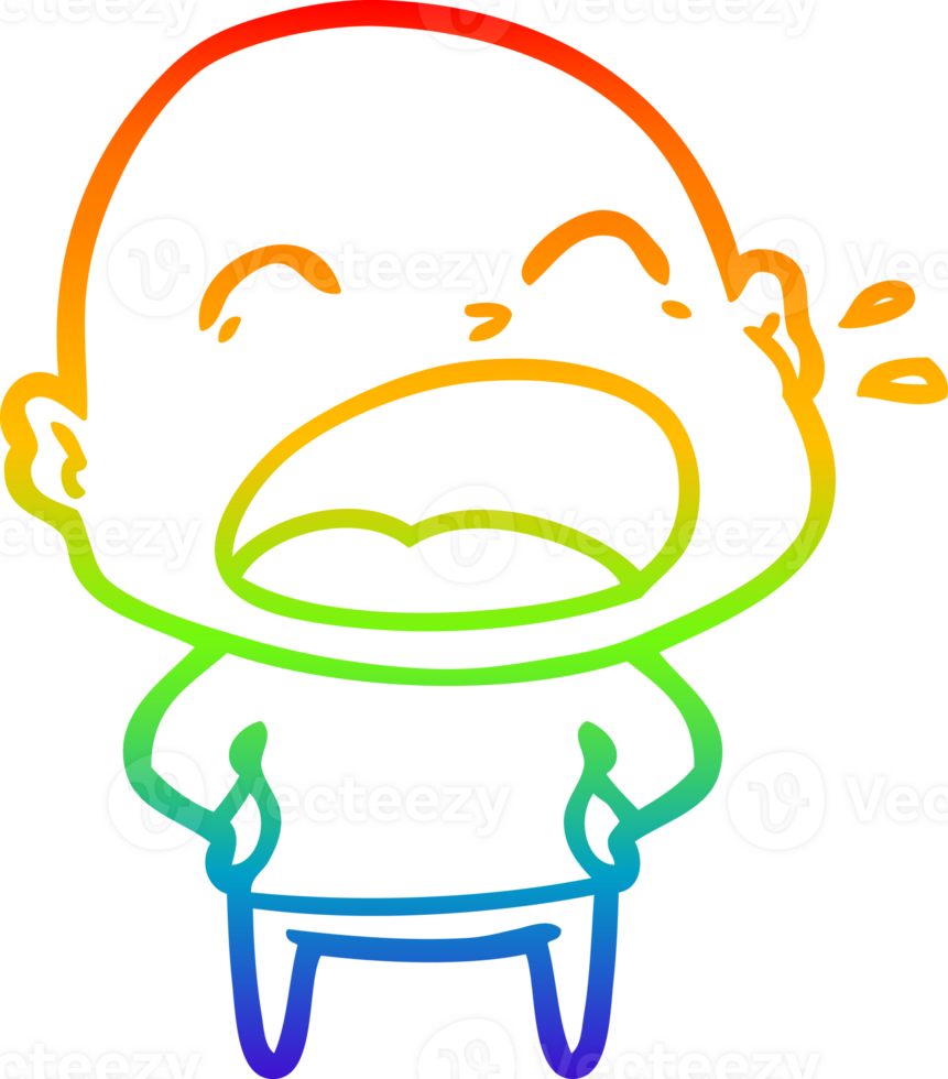 rainbow gradient line drawing of a cartoon shouting bald man png