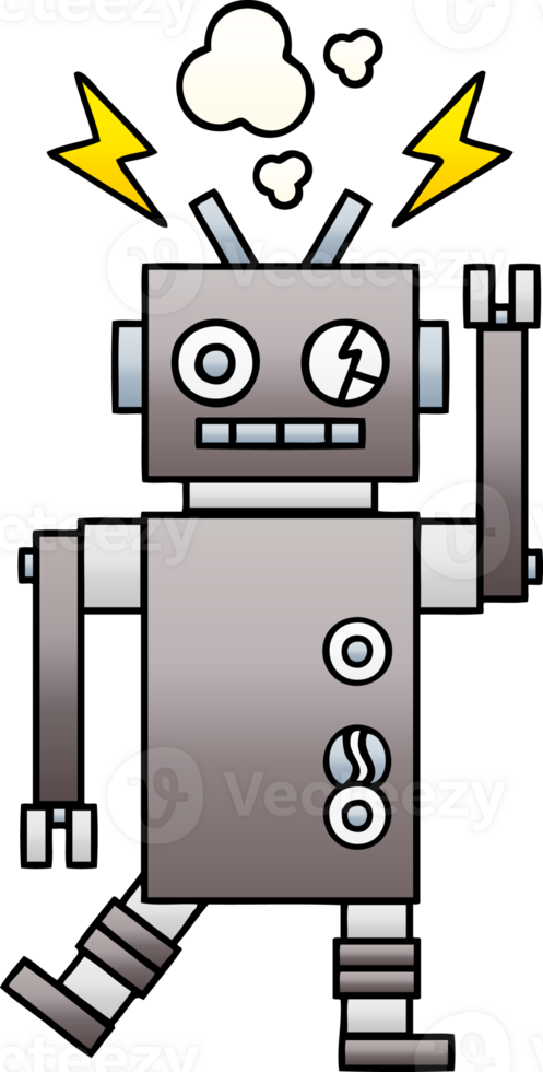 gradient shaded cartoon of a malfunctioning robot png