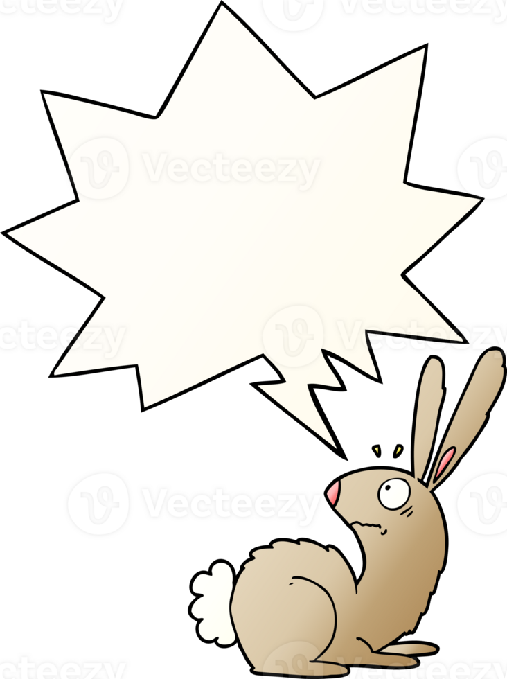 cartoon startled bunny rabbit with speech bubble in smooth gradient style png