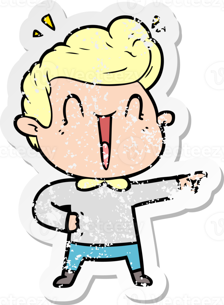 distressed sticker of a cartoon excited man png