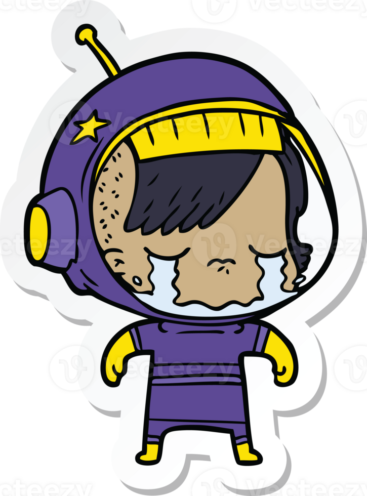 sticker of a cartoon crying astronaut girl png