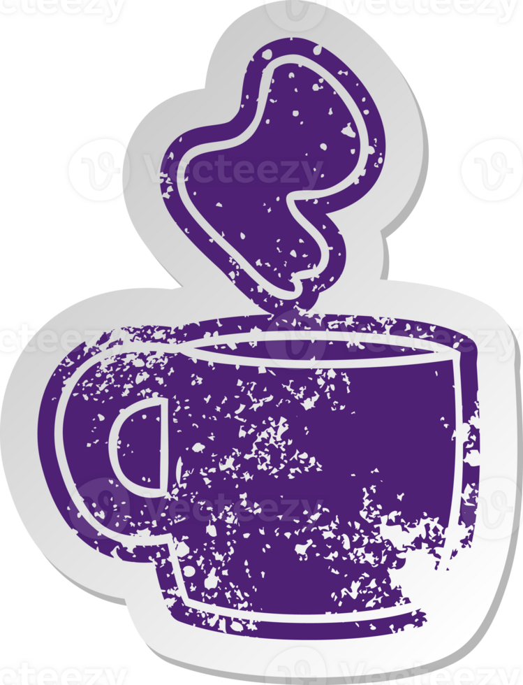 distressed old cartoon sticker of a steaming hot drink png