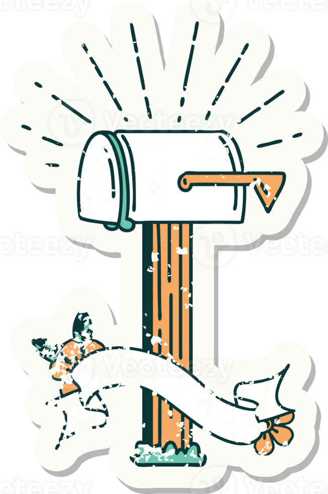 worn old sticker of a tattoo style closed mailbox png