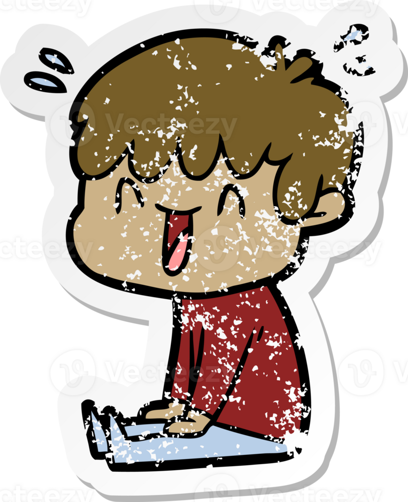 distressed sticker of a cartoon laughing boy png
