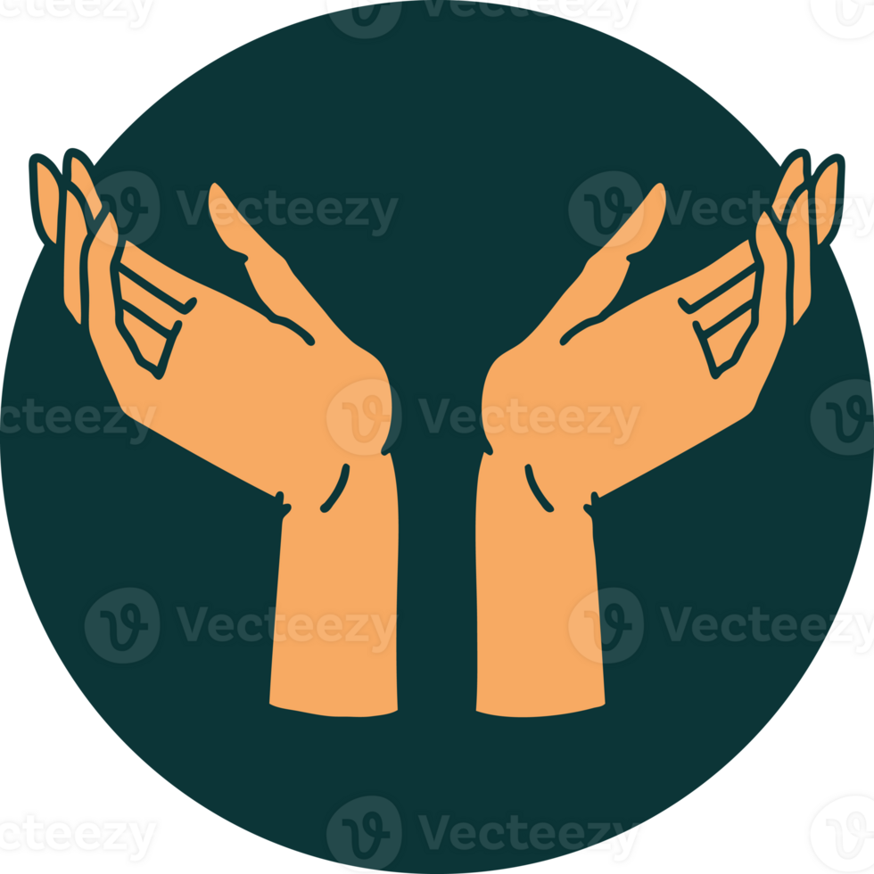iconic tattoo style image of open hands png