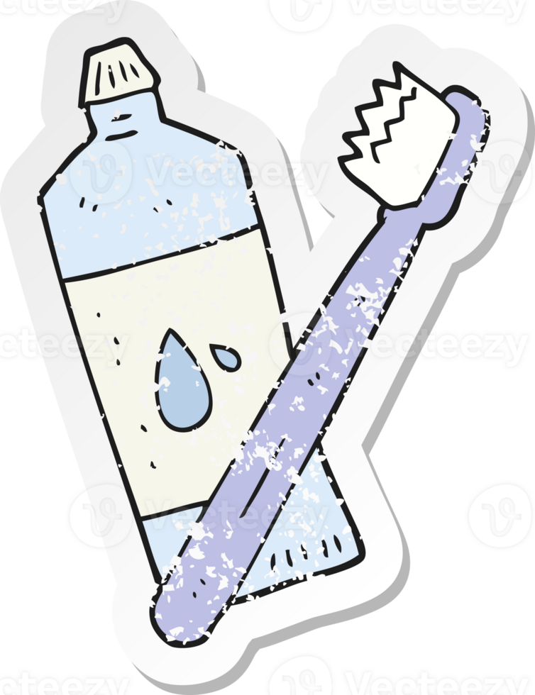 retro distressed sticker of a cartoon toothbrush png