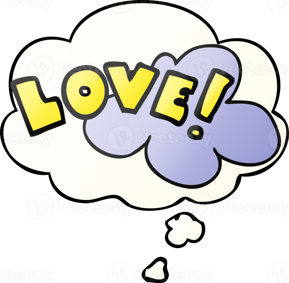 cartoon word love with thought bubble in smooth gradient style png
