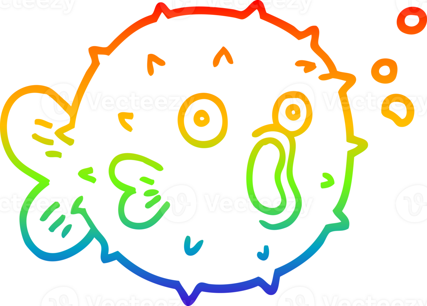 rainbow gradient line drawing of a cartoon blow fish png