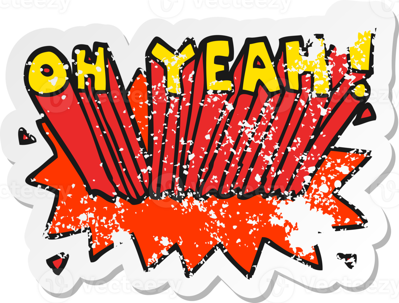 distressed sticker of a cartoon text Oh Yeah png