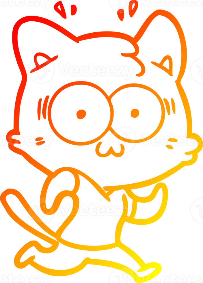 warm gradient line drawing of a cartoon surprised cat running png