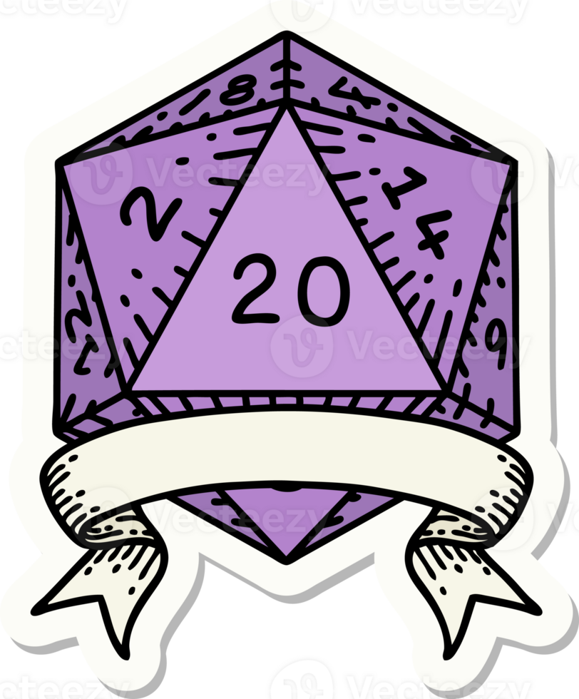 sticker of a natural 20 critical hit D20 dice roll png