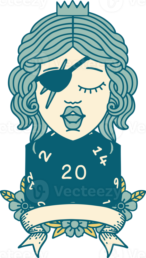 Retro Tattoo Style human rogue with natural 20 dice roll png