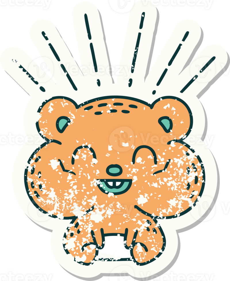 worn old sticker of a tattoo style happy hamster png