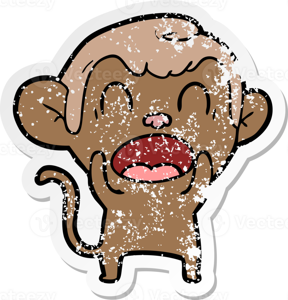 distressed sticker of a shouting cartoon monkey png