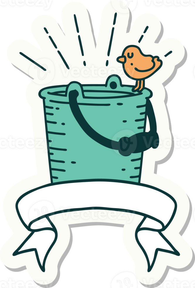 sticker of a tattoo style bird perched on bucket of water png