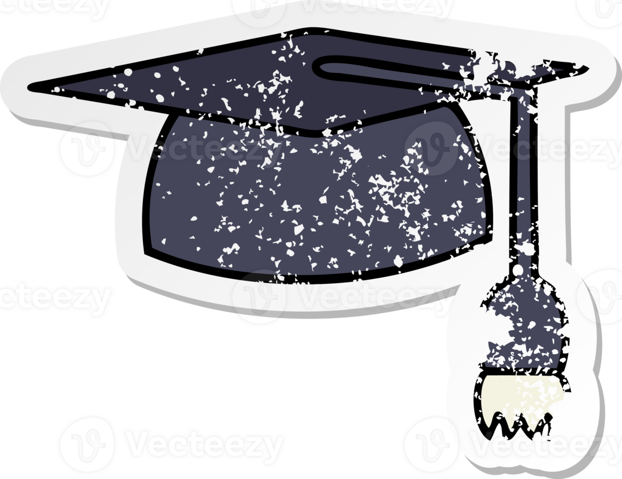 distressed sticker of a cute cartoon graduation hat png
