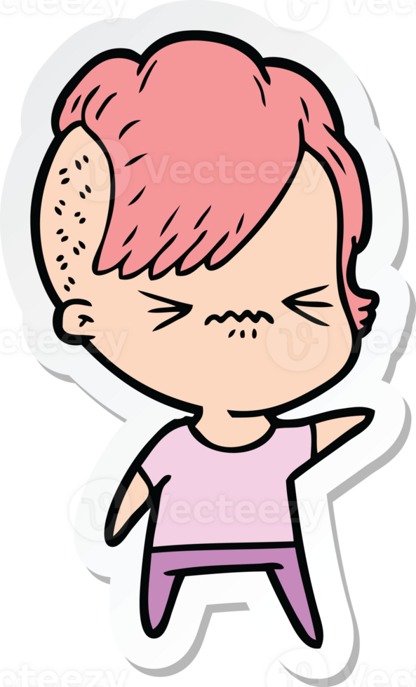 sticker of a cartoon annoyed hipster girl png