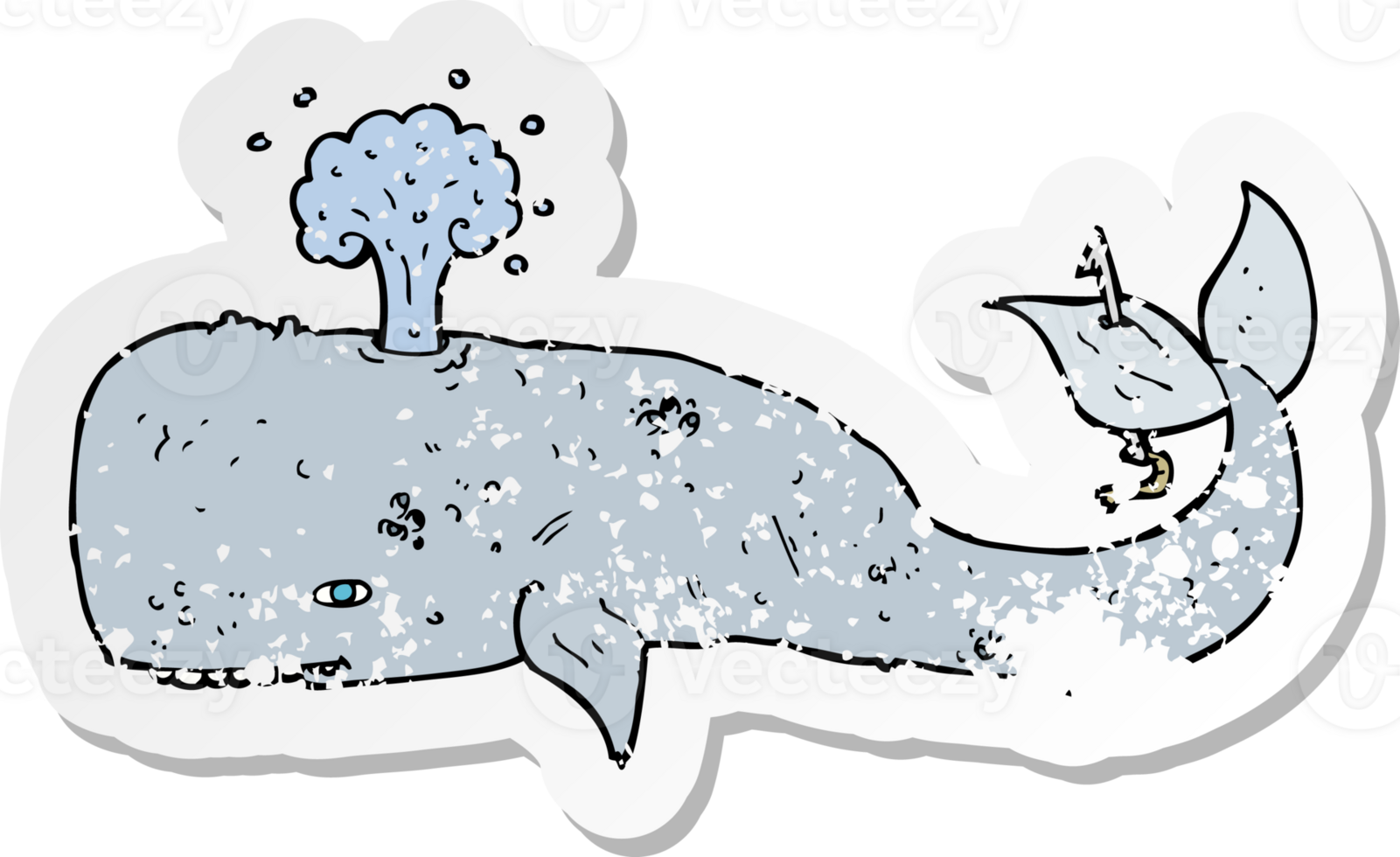 retro distressed sticker of a cartoon whale png