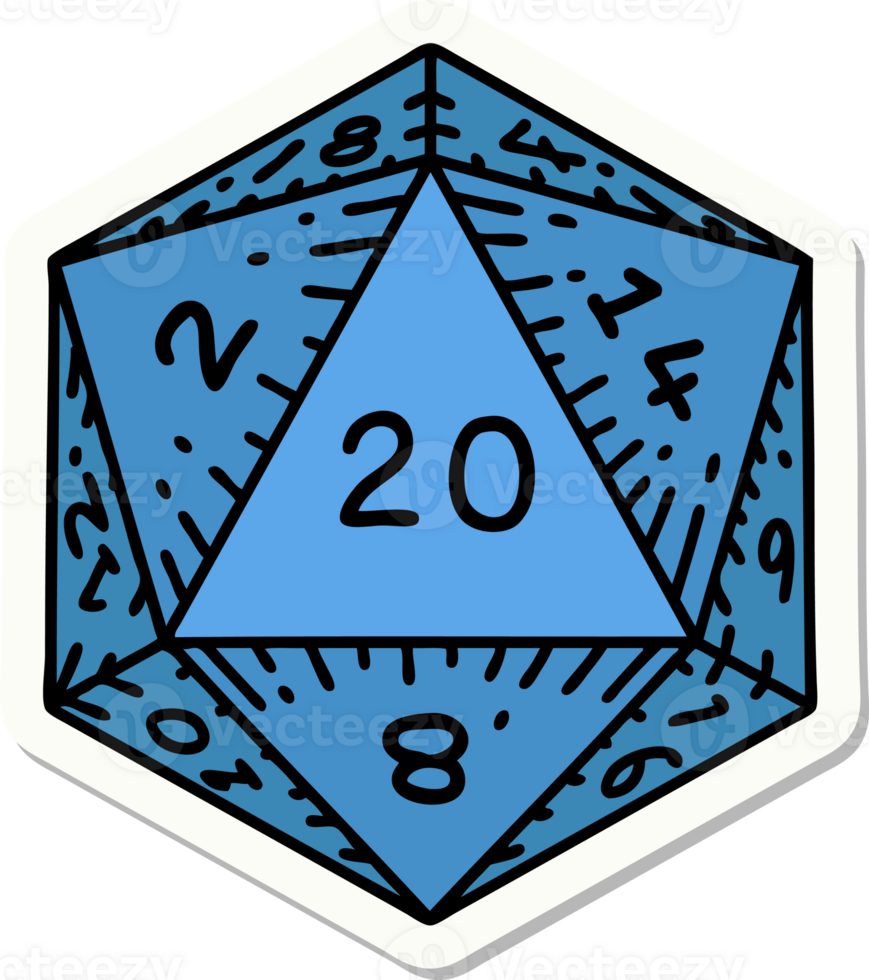 sticker of a natural 20 D20 dice roll png