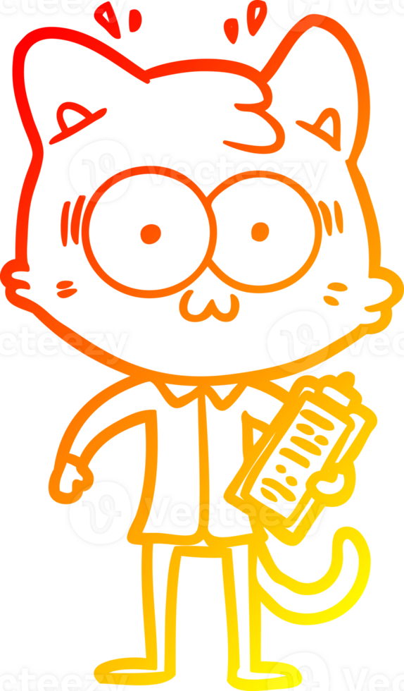 warm gradient line drawing of a cartoon surprised office worker cat png