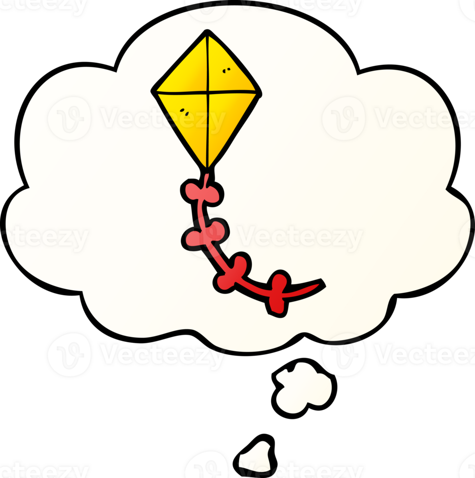 cartoon kite with thought bubble in smooth gradient style png