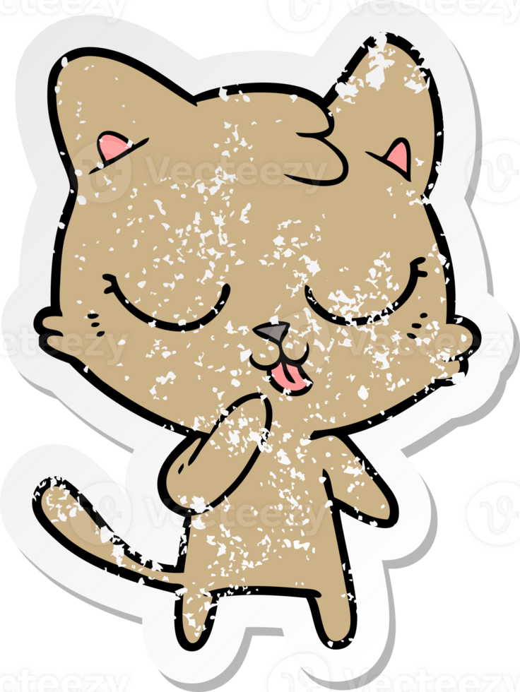 distressed sticker of a cute cartoon cat png