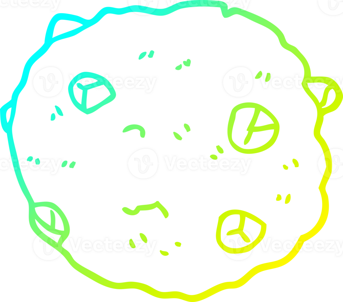 cold gradient line drawing of a cartoon chocolate chip cookie png