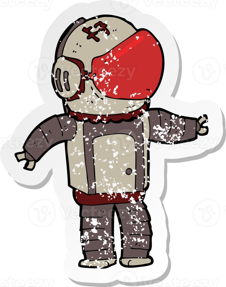 retro distressed sticker of a cartoon astronaut png