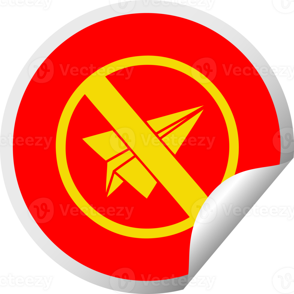 circular peeling sticker cartoon of a no paper aeroplanes allowed png