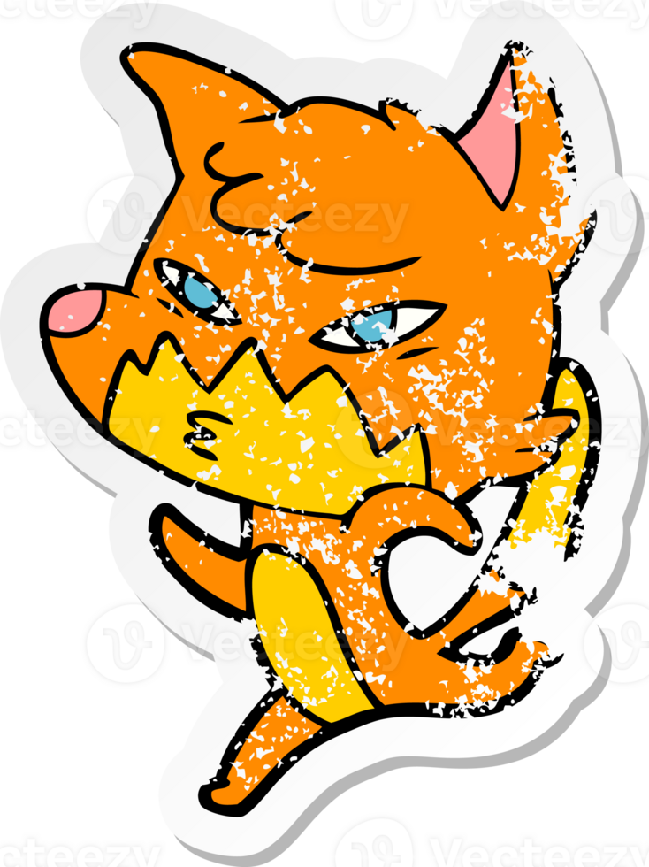 distressed sticker of a clever cartoon fox png