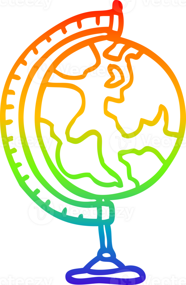 rainbow gradient line drawing of a cartoon globe png
