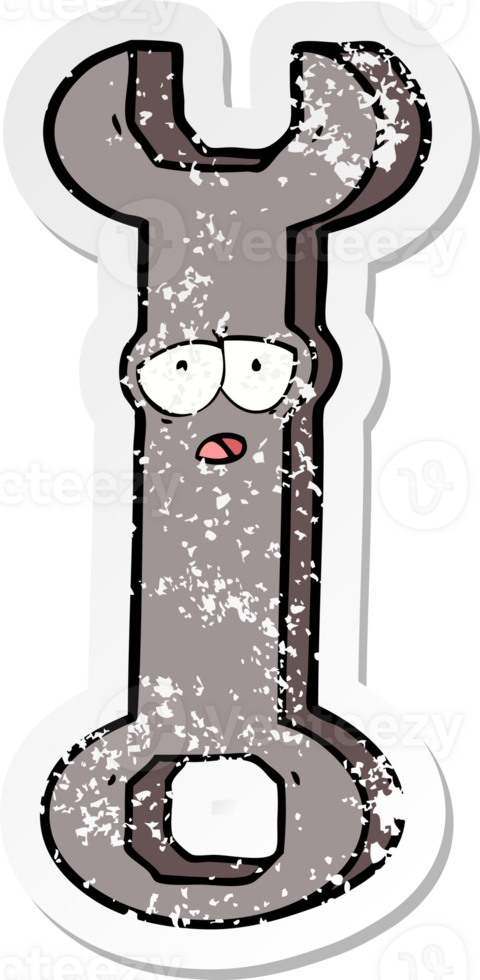 distressed sticker of a cartoon spanner png