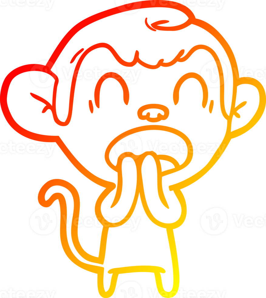 warm gradient line drawing of a yawning cartoon monkey png