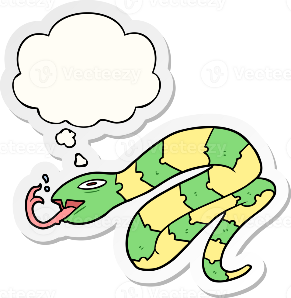 cartoon hissing snake with thought bubble as a printed sticker png