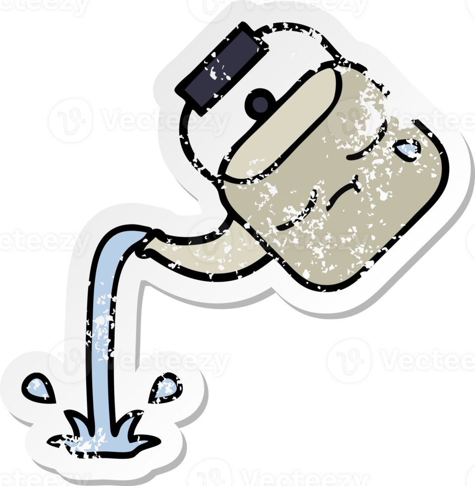 distressed sticker of a cute cartoon pouring kettle png