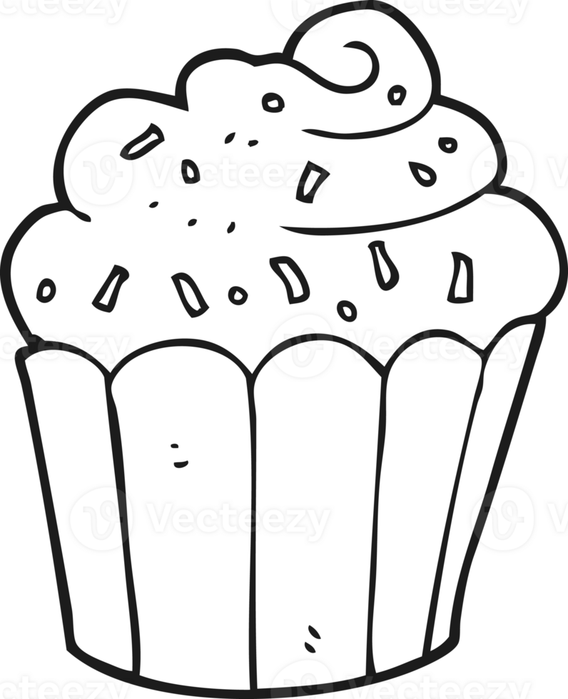 hand drawn black and white cartoon cupcake png