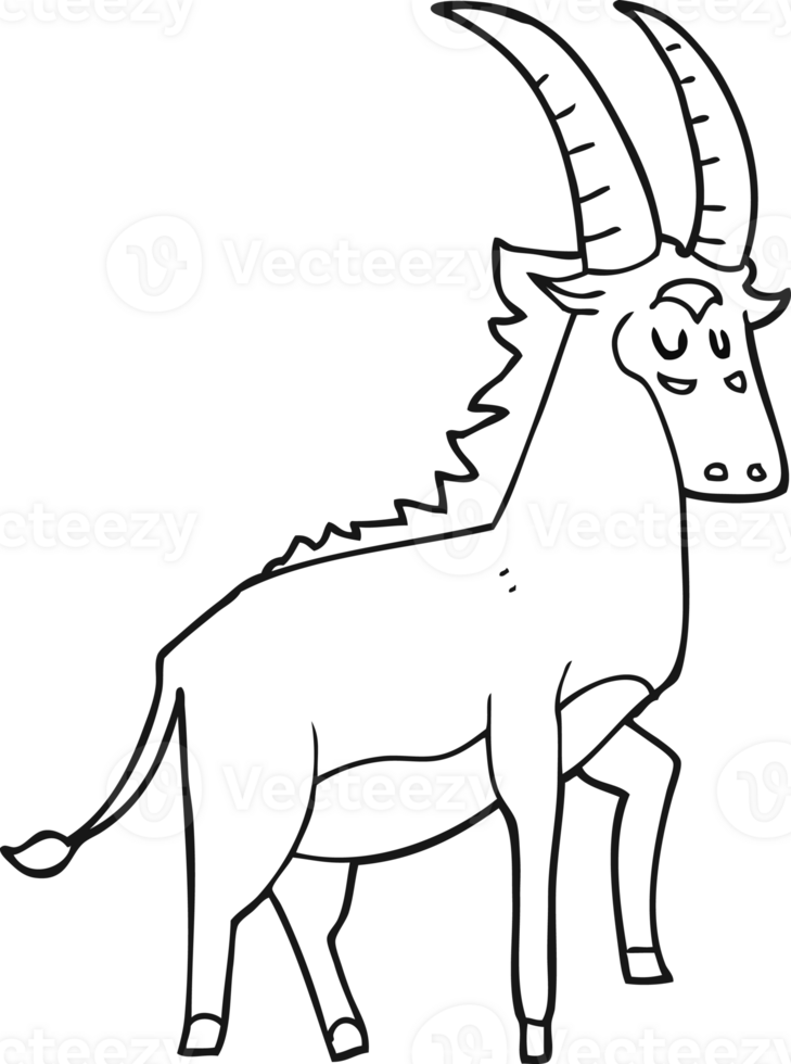 hand drawn black and white cartoon antelope png