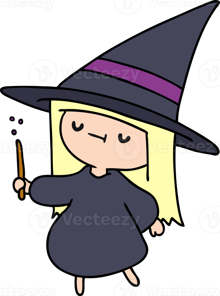 cartoon illustration of a cute kawaii witch girl png